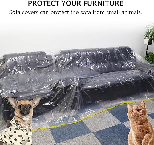 Miniatura 5 de HERSENT Paquete de 2 fundas de sofá de plástico de 144 pulgadas12 pies, fundas de sofá de plástico impermeables para muebles para sofá seccional en