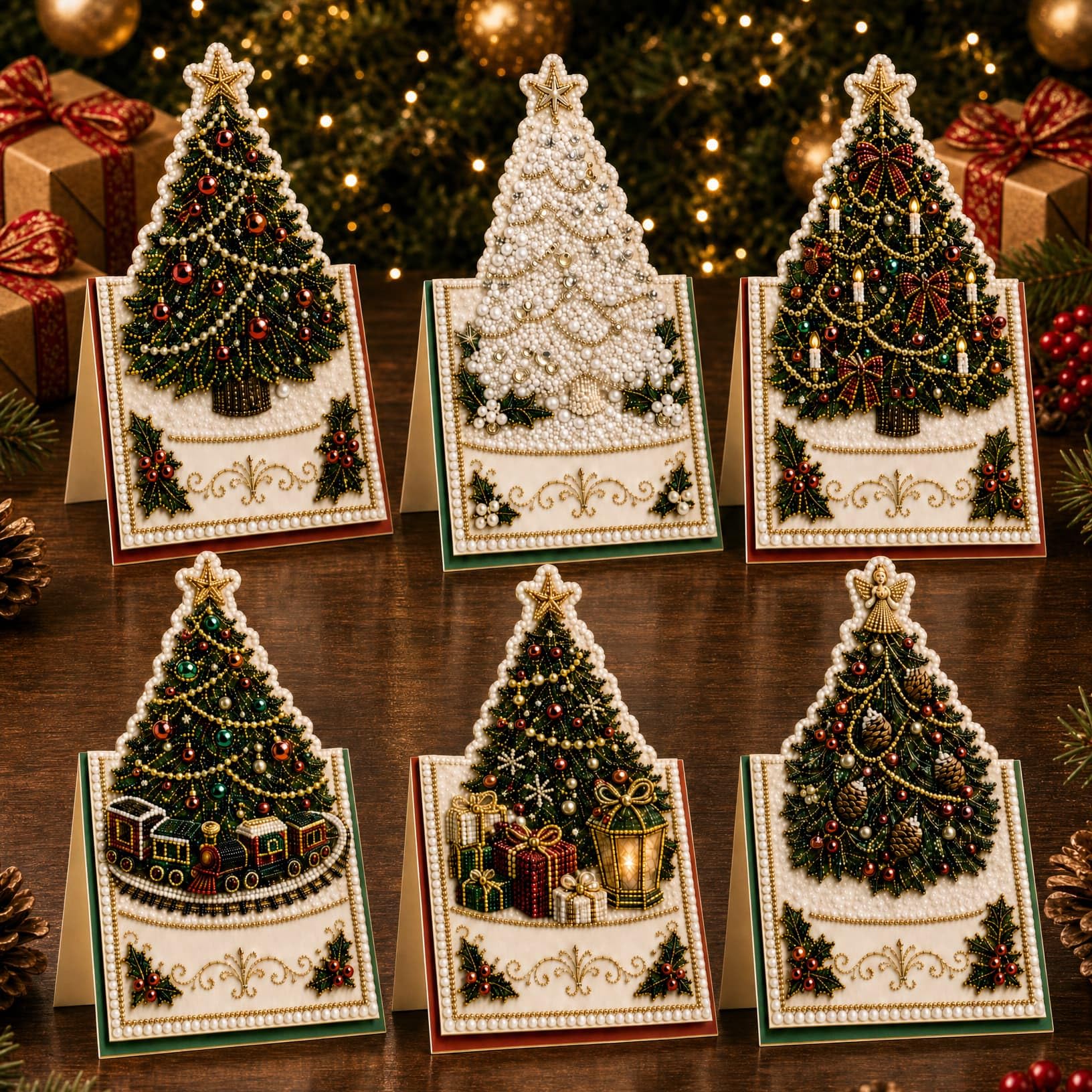 6pcs DIY Christmas Pearl Diamond Art Painting Greeting Cards with Envelopes