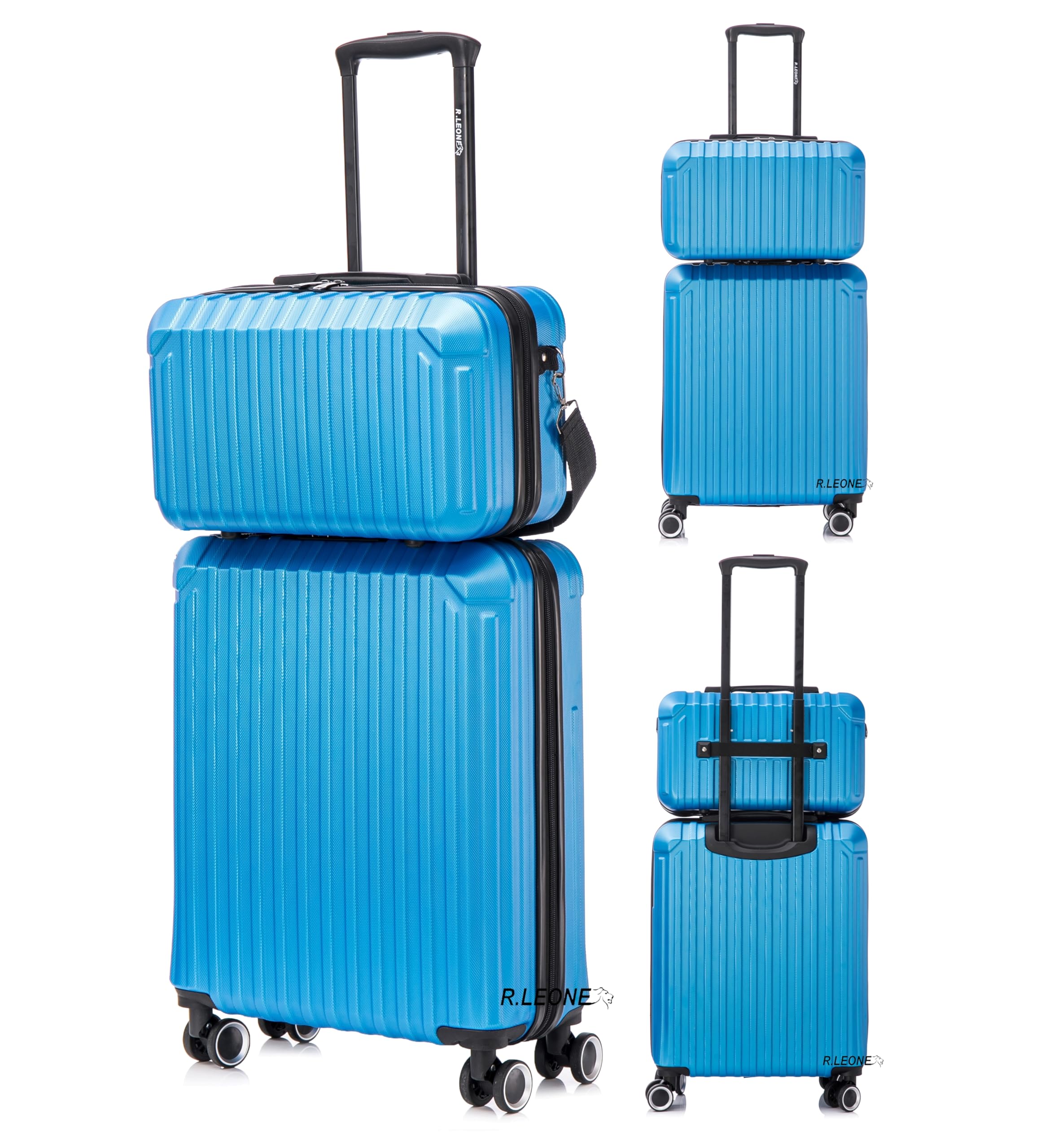 R.Leone Valigia Ryanair 55x40x20 cm+ 40x20x25 cm Set 2 Pezzi Trolley Bagaglio a mano 4 Ruote e Beauty Case in ABS 2208 (Giallo, Set 2 Pezzi S+XS)