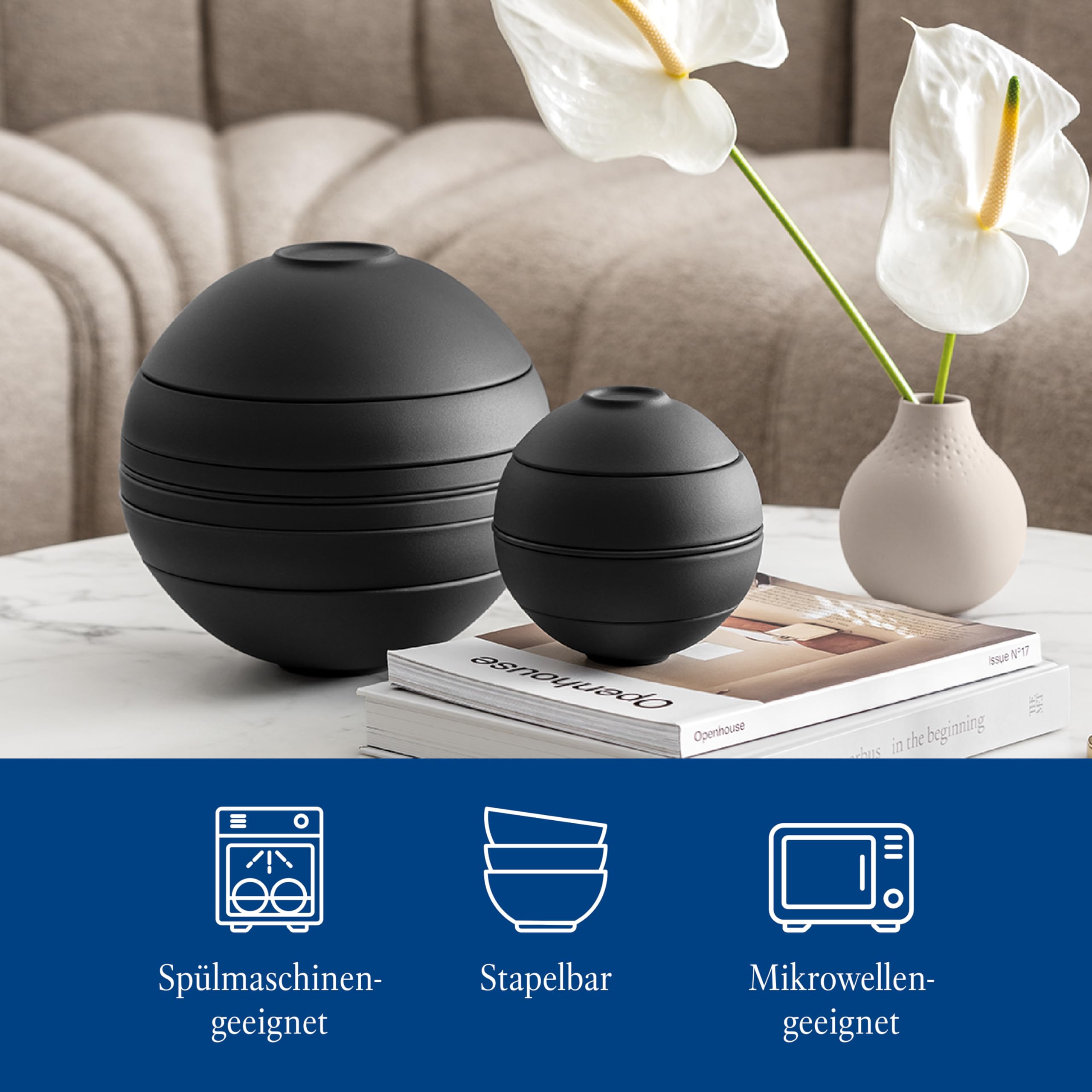 Villeroy & Boch – La Boule Dinner-Set Schwarz, Spülmaschinenfest, Mikrowellensicher, Geschirr, Teller, Porzellan, Schale, Deko, Premium Porzellan