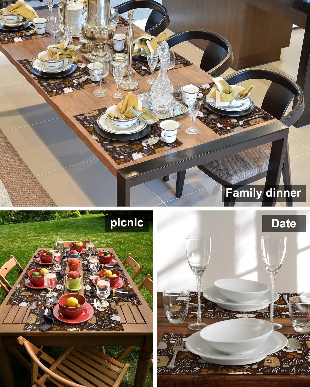 Juego De 6 Manteles Individuales De Color Marrón Café Degradado, Manteles Individuales Modernos Y Estéticos Marrones Crema Para Mesa De Comedor, Manteles Individuales Impermeables Para Mesa De Cocina, Juego De Mesa