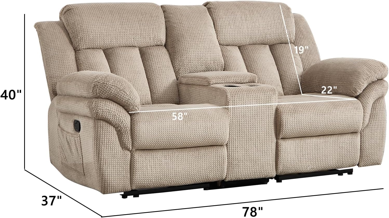 CANMOV Recliner Sofa Set, Manual Recliner Loveseat with Overstuffed Armrest for Living Room,Bedroom Furniture,Office,2 Seat Light Brown