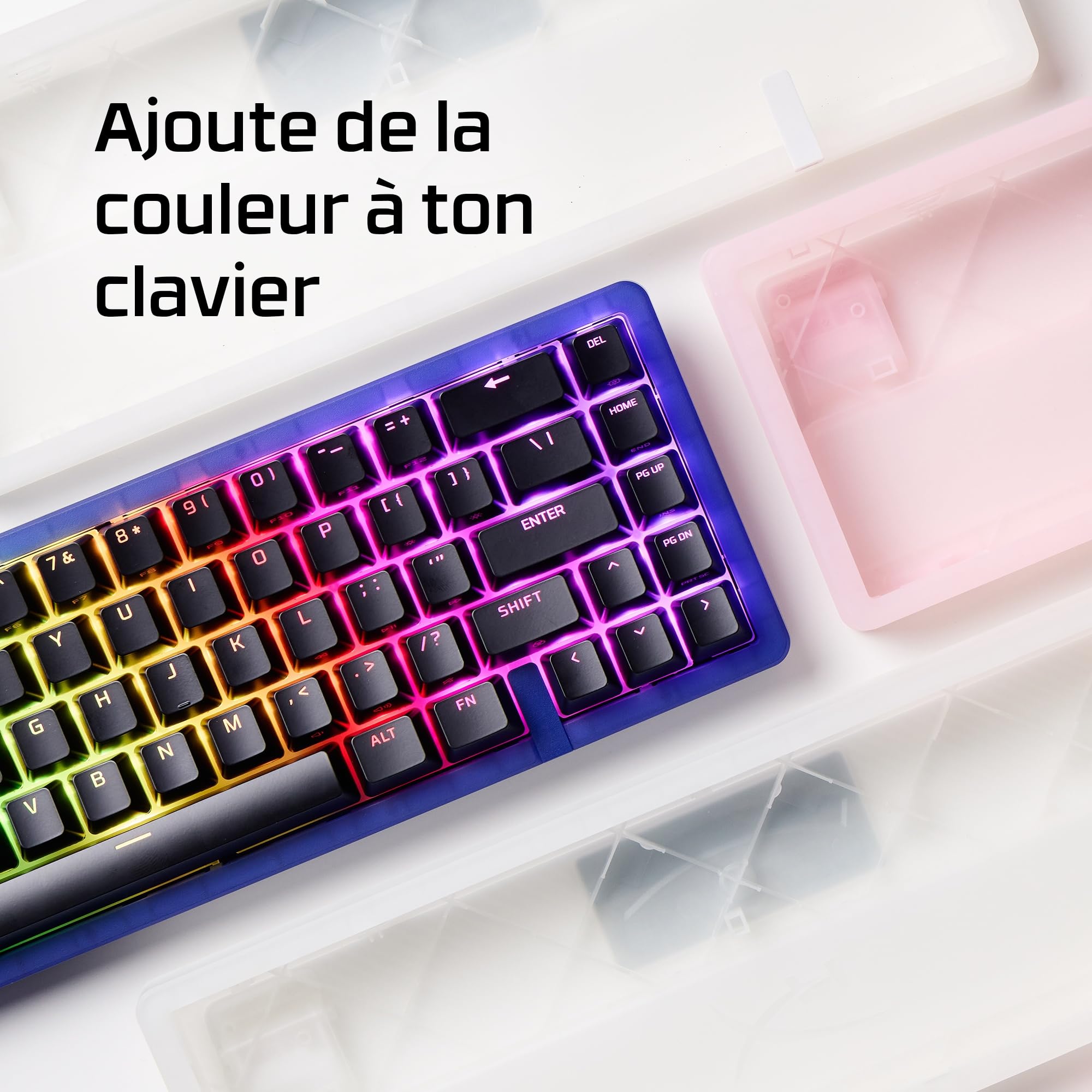 HyperX Origins 2 65, Clavier Gaming mécanique AZERTY FR, switches échangeables à Chaud, boîtier Personnalisable, Format Compact, Polling Rate 8000 Hz, RGB Personnalisable, PC/PS5/Xbox, Noir