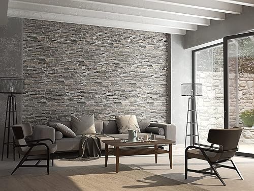 Miniatura 4 de Retro-Art - Paneles de pared 3D paquete de 5 guijarro de piedra en gris marrón PVC 386 x 193 pulgadas cubre 2587 pies cuadrados 001GF
