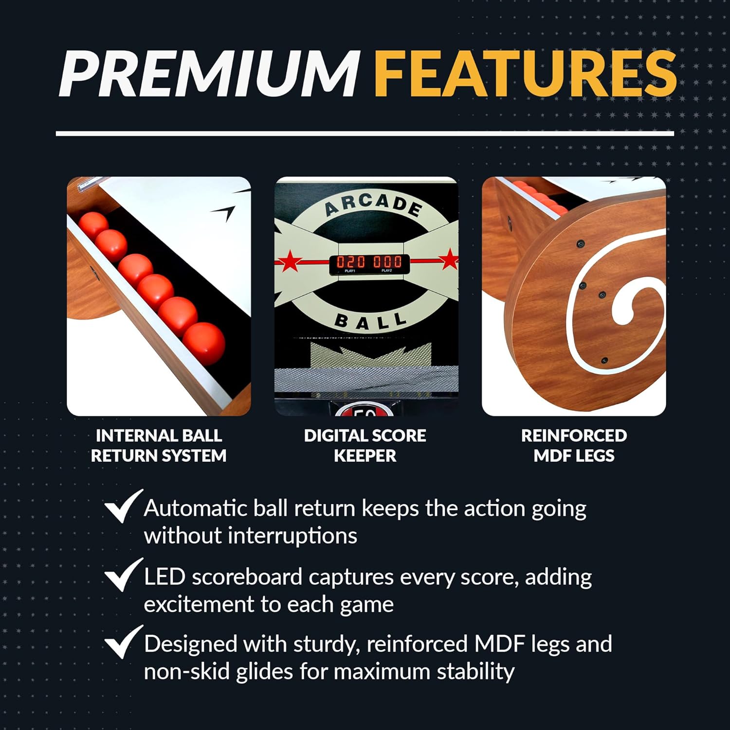 Hathaway Boardwalk 8-ft Arcade Ball Table for Family Game Rooms with LED Track Lighting, Scratch-Resistant Playfield