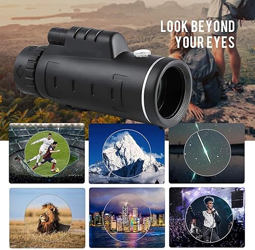 Miniatura 2 de Telescopio monocular de 40 x 60, prismáticos de visión nocturna HD de alta potencia con microluz para adultos, observación de aves, viajes,
