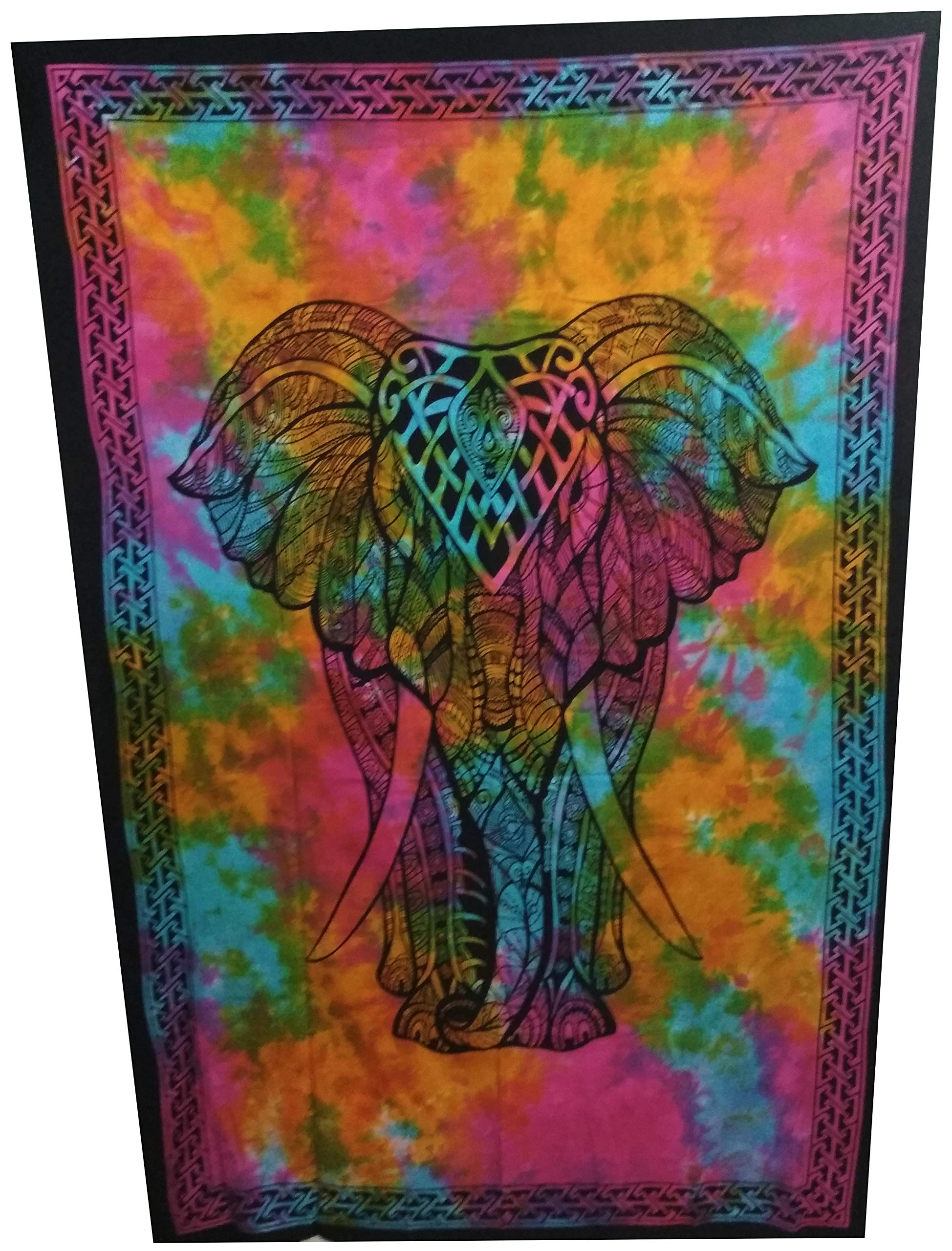 Purpledip Cotton Bed Cover Wall Poster Beach Throw 'African Elephant': Bohemian Hanging Tapestry (20058)