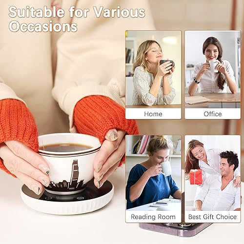 Miniatura 8 de Calentador de taza de café para escritorio, calentador de café eléctrico con apagado automático, 2 ajustes de temperatura, calentador inteligente de