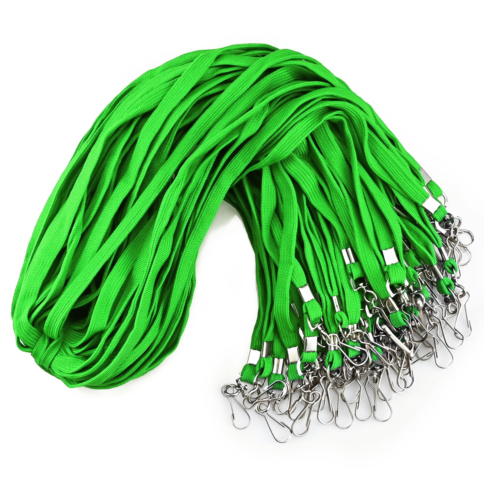100Pcs Flat lanyards for ID Badge Durable Neck Lanyards with Swivel Hook, Comfortable Neck Straps lanyards with Badge Clip (Green)