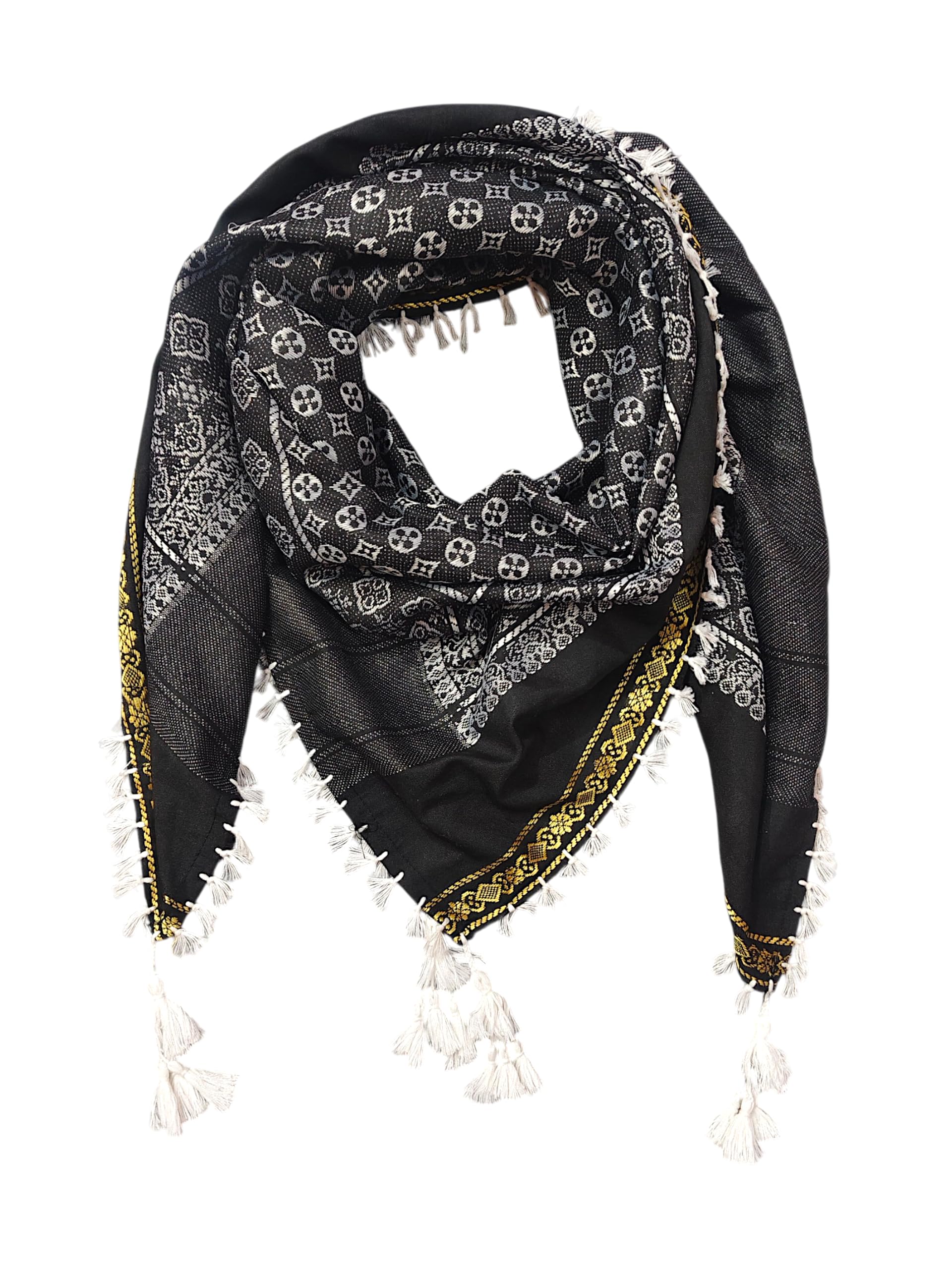 Premium Black Arabic Rumall Men Scarf Eid Special Shemagh with Golden Border & Tassels Lightweight Cotton Blend Muslim Festive Scarf-picture-28