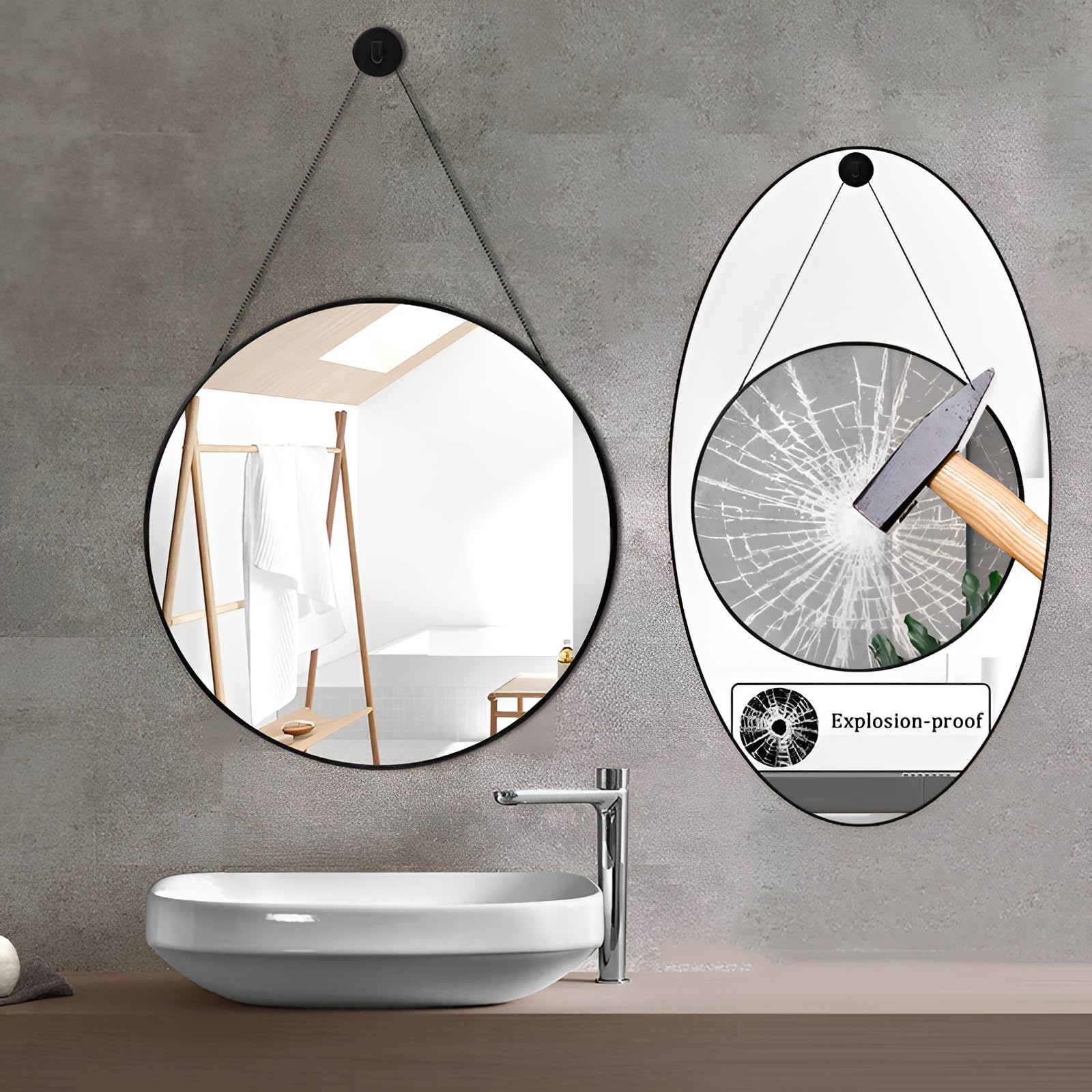 Moderno specchio rotondo da parete con cornice nera, 30/40/50 cm, specchio da appendere per bagno, soggiorno, camera da letto (50 x 50 cm), elegante decorazione per la casa