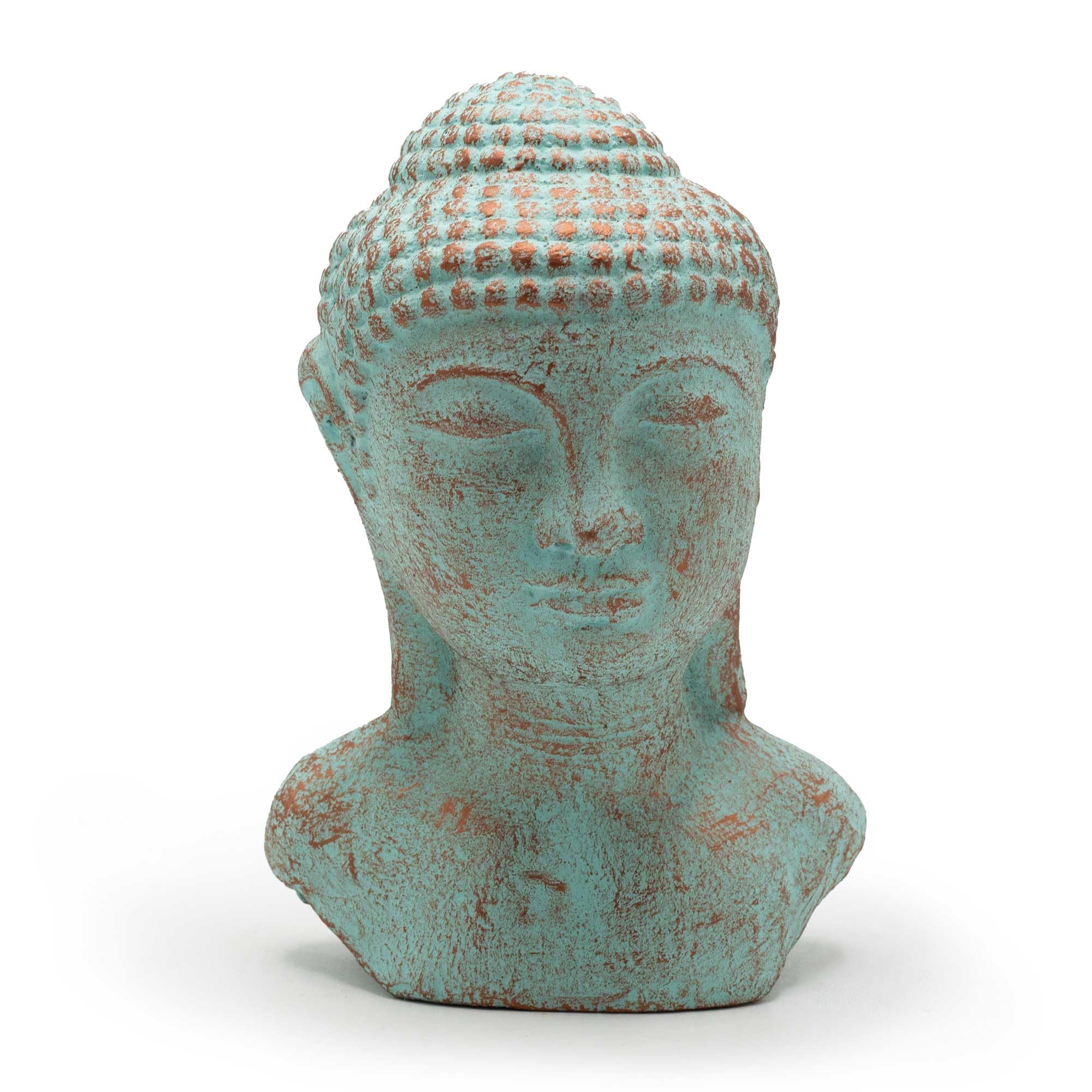 Shamtam Green Buddha Head Statue, Copper Concrete
