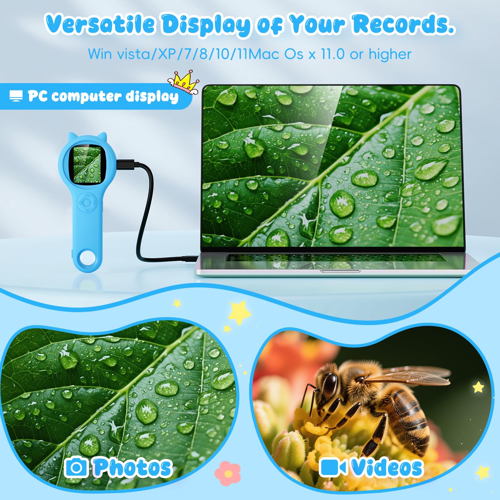 Microscopio per bambini 200X- 2 Pollici Microscopio Portatile con 8 LED Regolabili, MicroscopioDigitale Supporta la Registrazione di Foto e Video, Regalo di Natale per Bambini dai 3-12 Anni