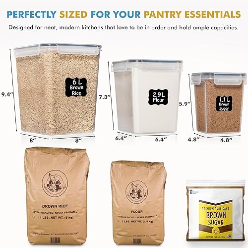 Miniatura 2 de Shazo 3 recipientes grandes de almacenamiento de alimentos a granel (6L, 2.2L, 1.1L) con tapas herméticas para harina, azúcar, arroz, cereales y