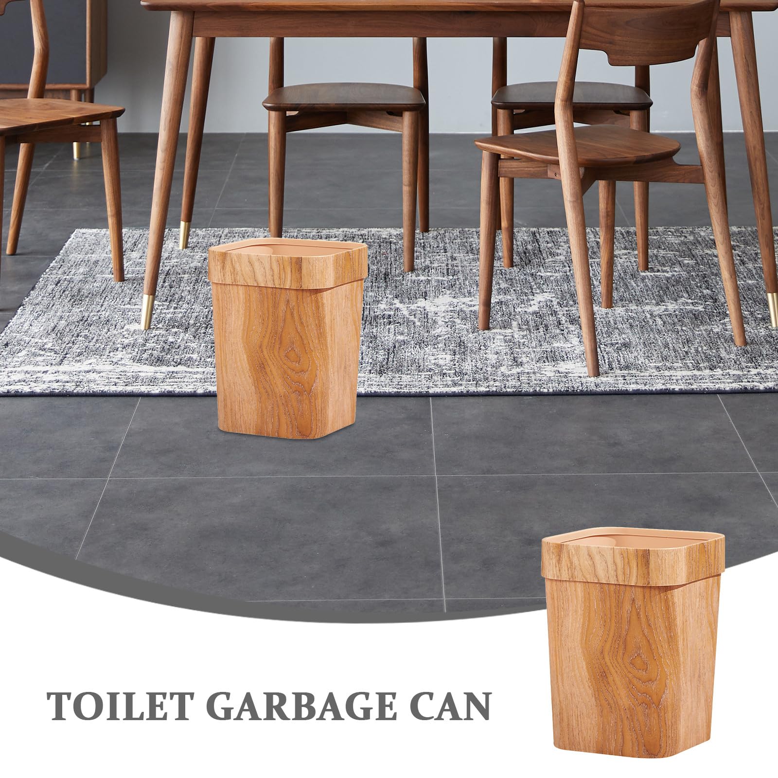 Bidone della Spazzatura Effetto Legno 12l in Plastica Ecologica, Contenitore per Rifiuti Domestici e Cestino per Carta Straccia, per Cucina, Ufficio e Camera da Letto