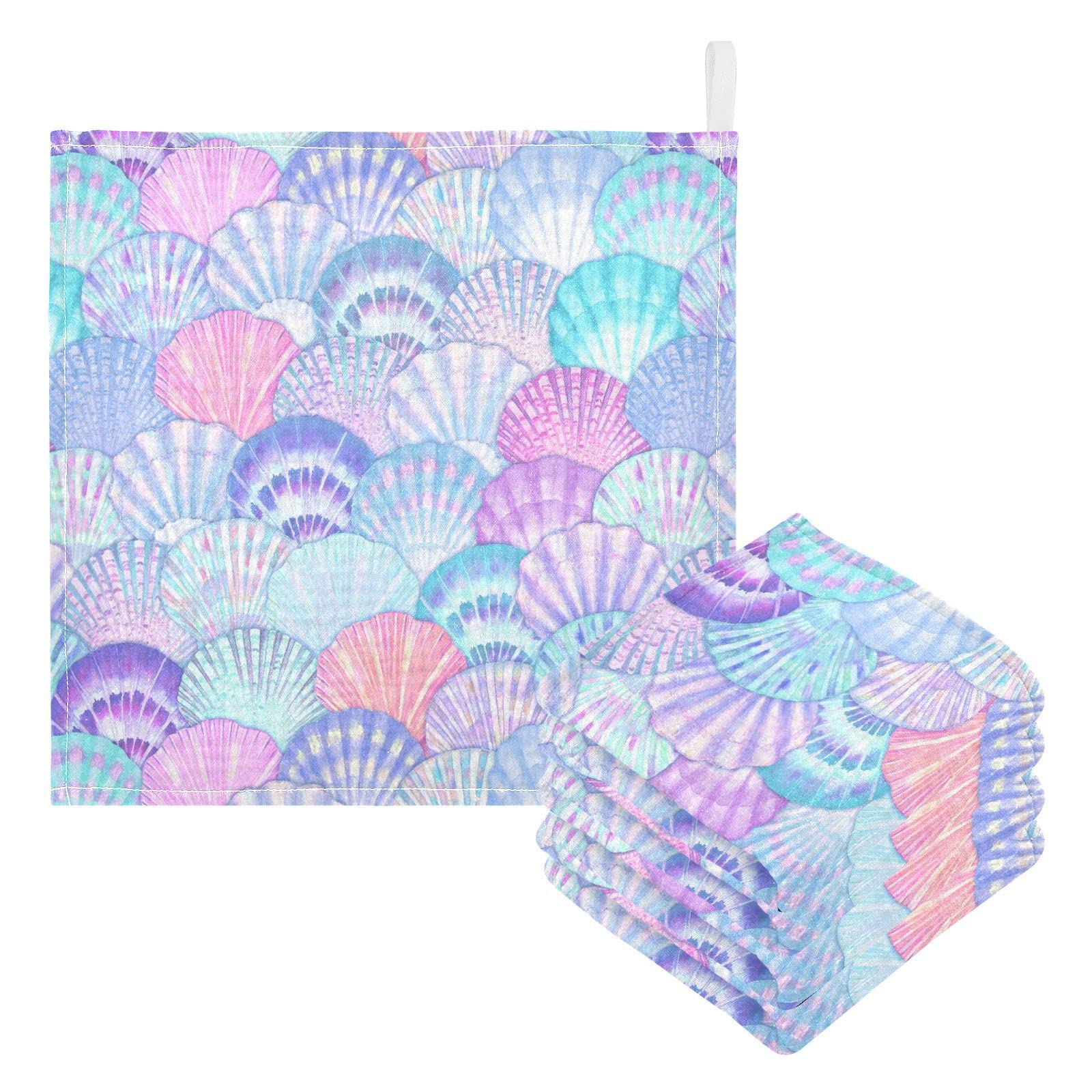 vvfelixl Baby Washcloths Cotton Sea Shell Mermaid Scales Muslin Ocean Soft Face Towel for Newborn Infants Wipes, 11.8 X 11.8 Inch, 3 Pack Pink
