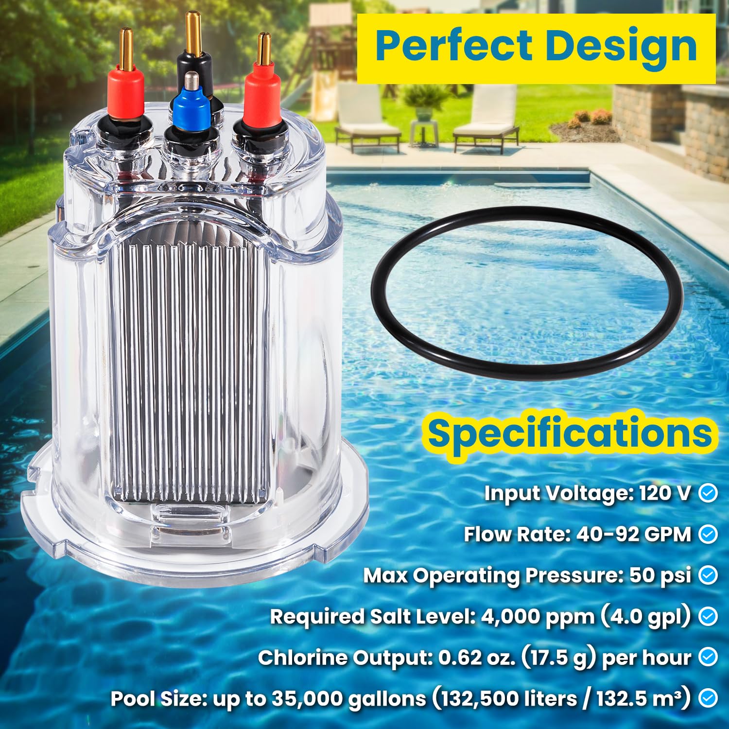 R0511400 - 35 electrodos de repuesto para Zodiac Jandy AquaPure Ei Series 35 Generador electrónico de cloro de agua salada APURE35 APURE35PLG piscinas de hasta 35,000 galones con junta tórica R0511600