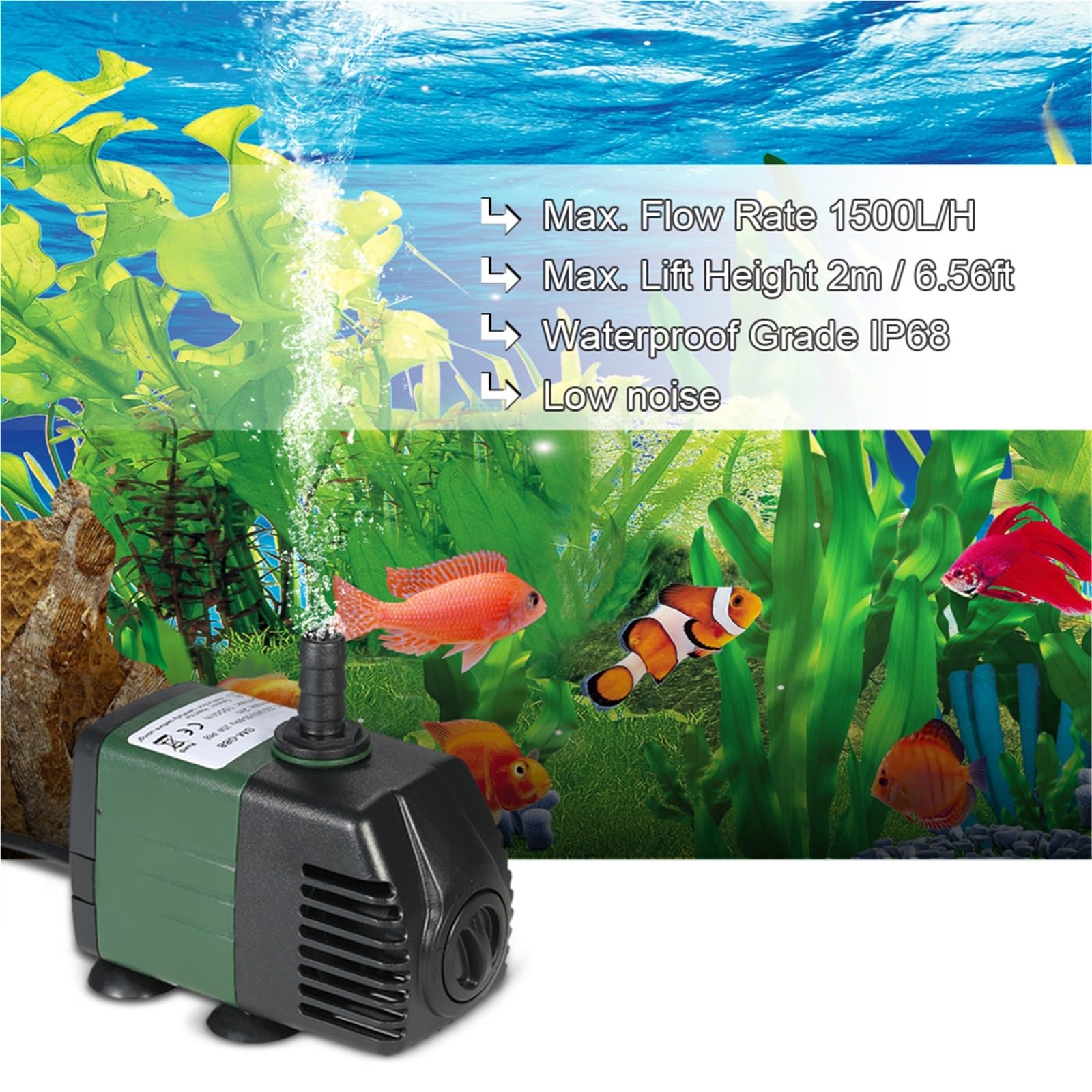 Pompka Słoneczna Pompa wodna zanurzeniowa 1500L/H 25W do akwarium, fontann stołowych, ogrodów stawowych i systemów hydroponicznych z 2 dyszami dekoracja ogrodowa