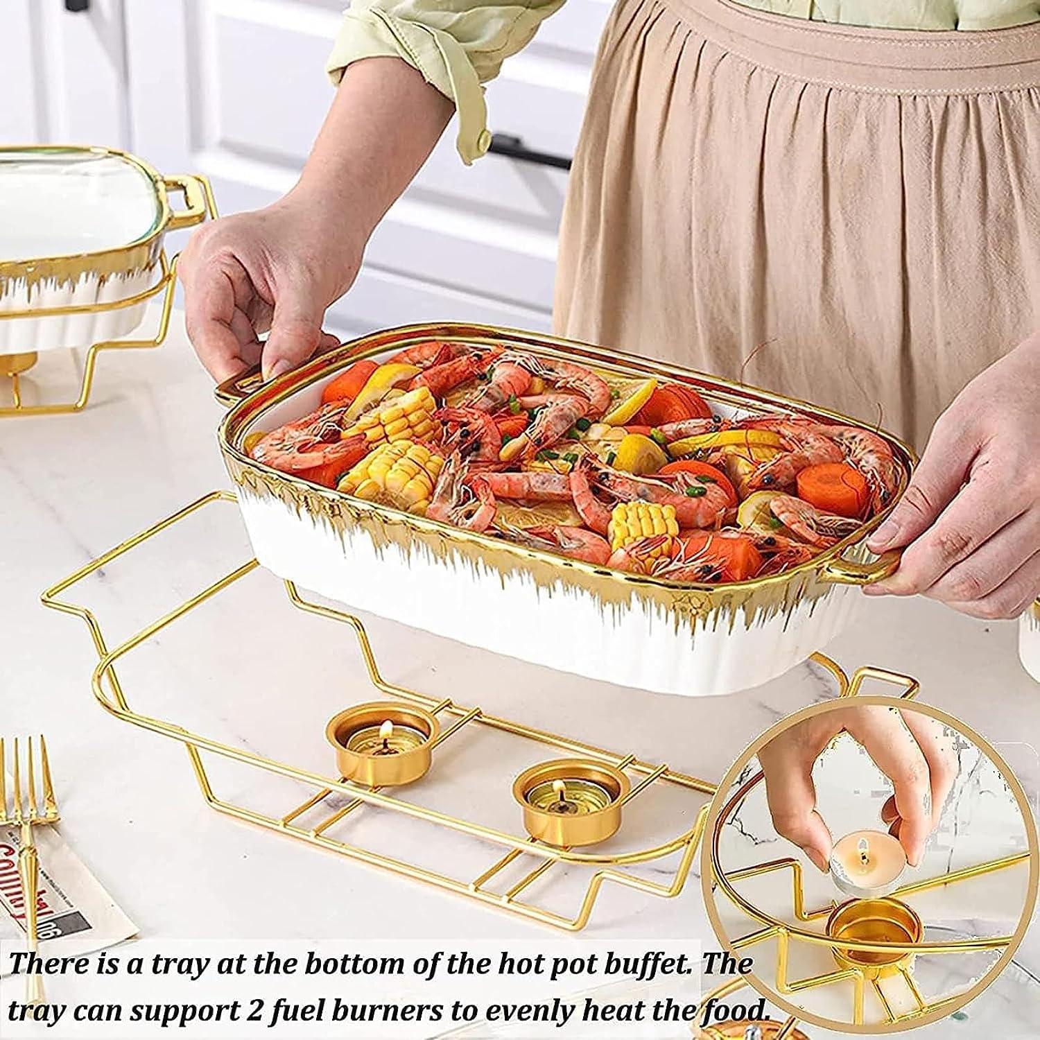 Juego de platos para rozaduras con tapa de cristal, estufa de alcohol para catering, fiesta, boda, paquete de cerámica para calentar alimentos en invierno