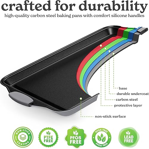 Miniatura 51 de Country Kitchen Juego de utensilios para hornear apilables antiadherentes, resistentes, duraderos, de fácil liberación, color rojo, 10