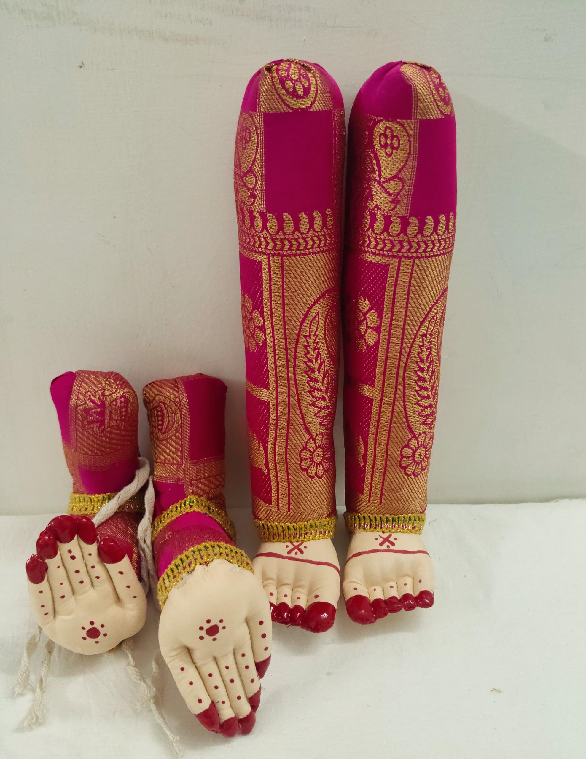 Decorated Pattu Zari Devi Hands Legs Devi Hastham Paadham, Fabric for Ammavaru Varalakshmi Vrata Pooja, PCALN092-1 (XS) (Pink, Legs:10 x Hands: 5 inches)-image-43