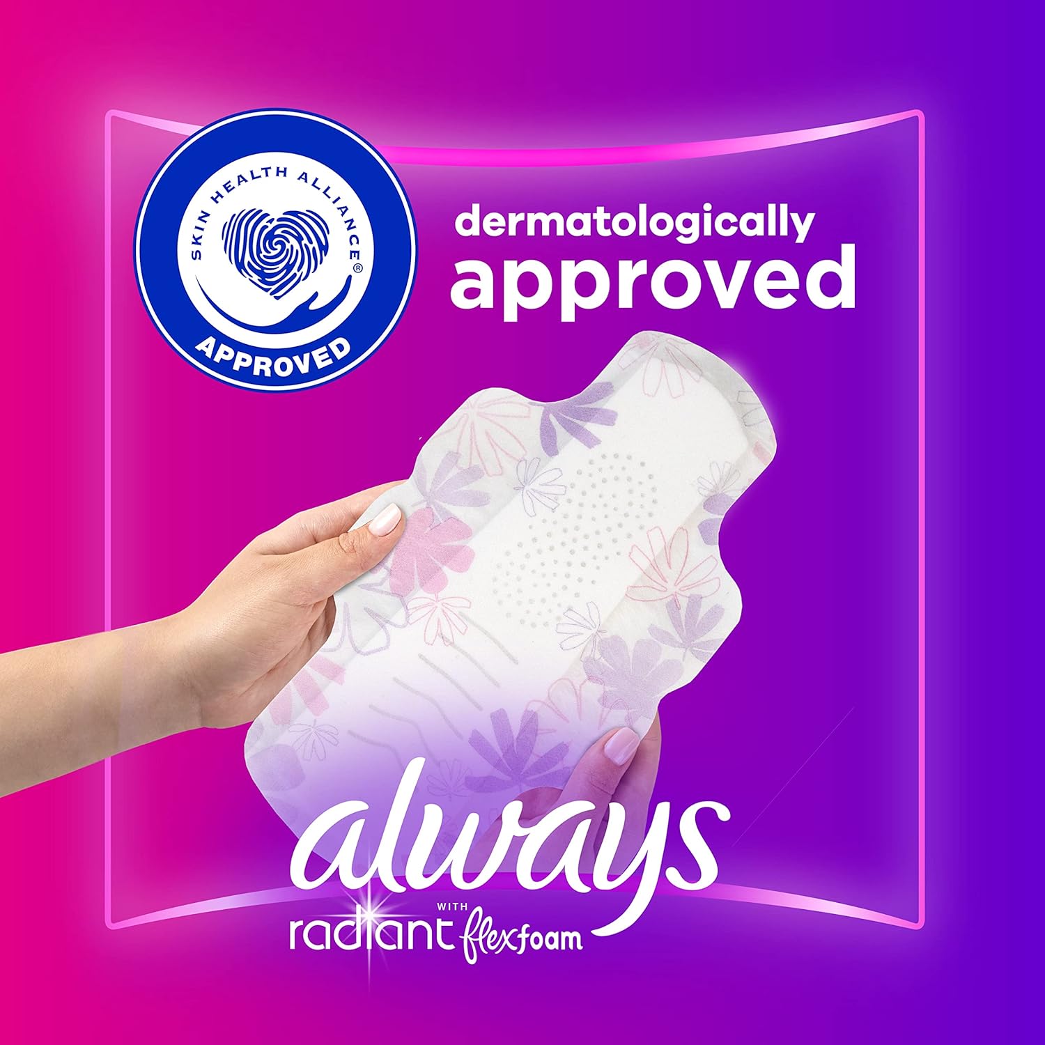 Always Radiant Feminine Pads for Women, Flexfoam Pads with Wings, Size ...