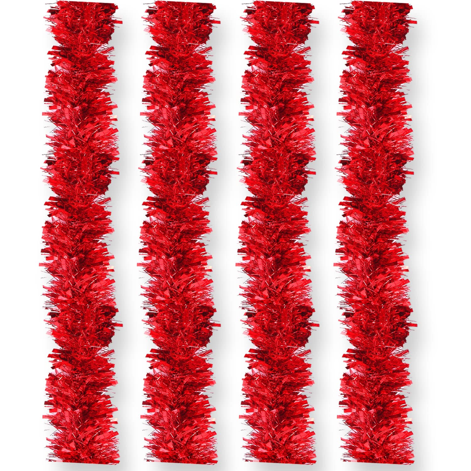 AKH Metallic Christmas Tinsel Garland - 5m Length | Thin Xmas Hanging Decoration (Red)