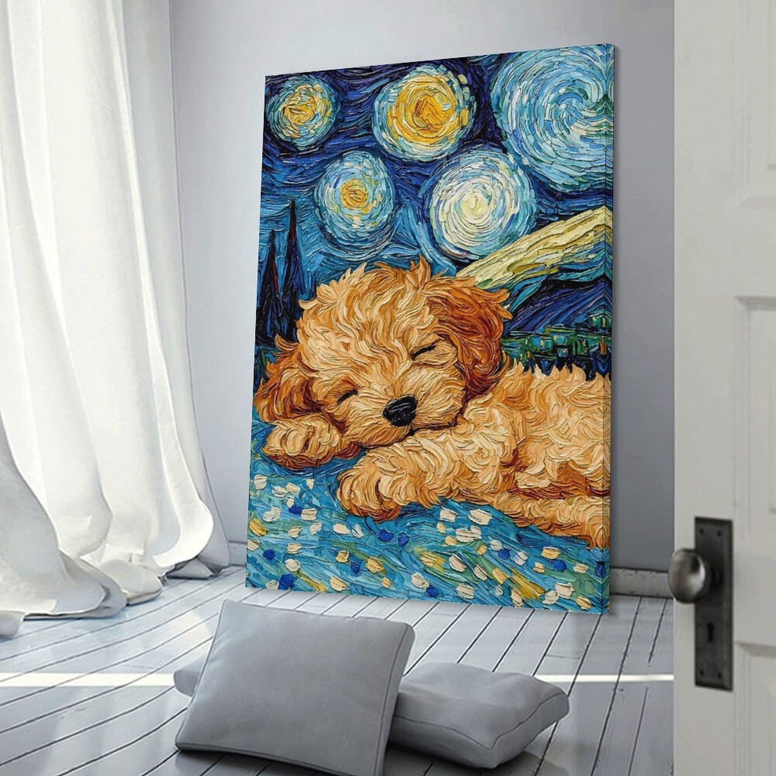 Junmoney Frame-Style-4 Cavoodle Puppy Sleeping Room Decor Wall Art 20X30inch(50X75cm), For Lounge Decor, Offices Or Entryway Styling, A Flexible Wall Accent For Shared Spaces