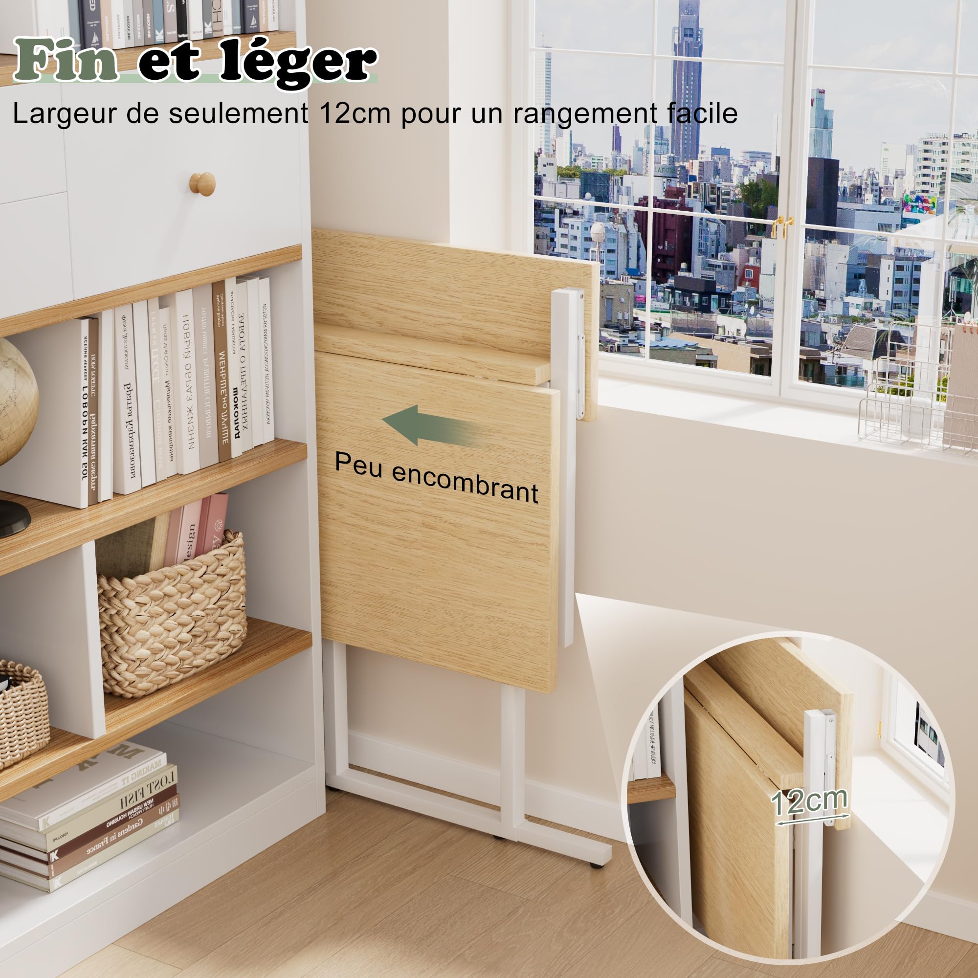 JUMMICO Bureau Pliable 80x62cm, avec Étagère Moniteur, Gain de Place, Beige | Idéal Petits Espaces, Structure Métal Stable, Montage Facile sans Outils, Parfait pour Étudiants & Télétravail