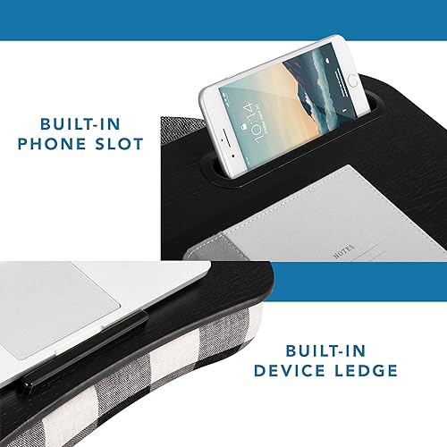 Miniatura 4 de LapGear Escritorio portátil con soporte para teléfono y reborde para dispositivo, diseño a cuadros, para laptop de hasta 15.6 pulgadas, estilo n.