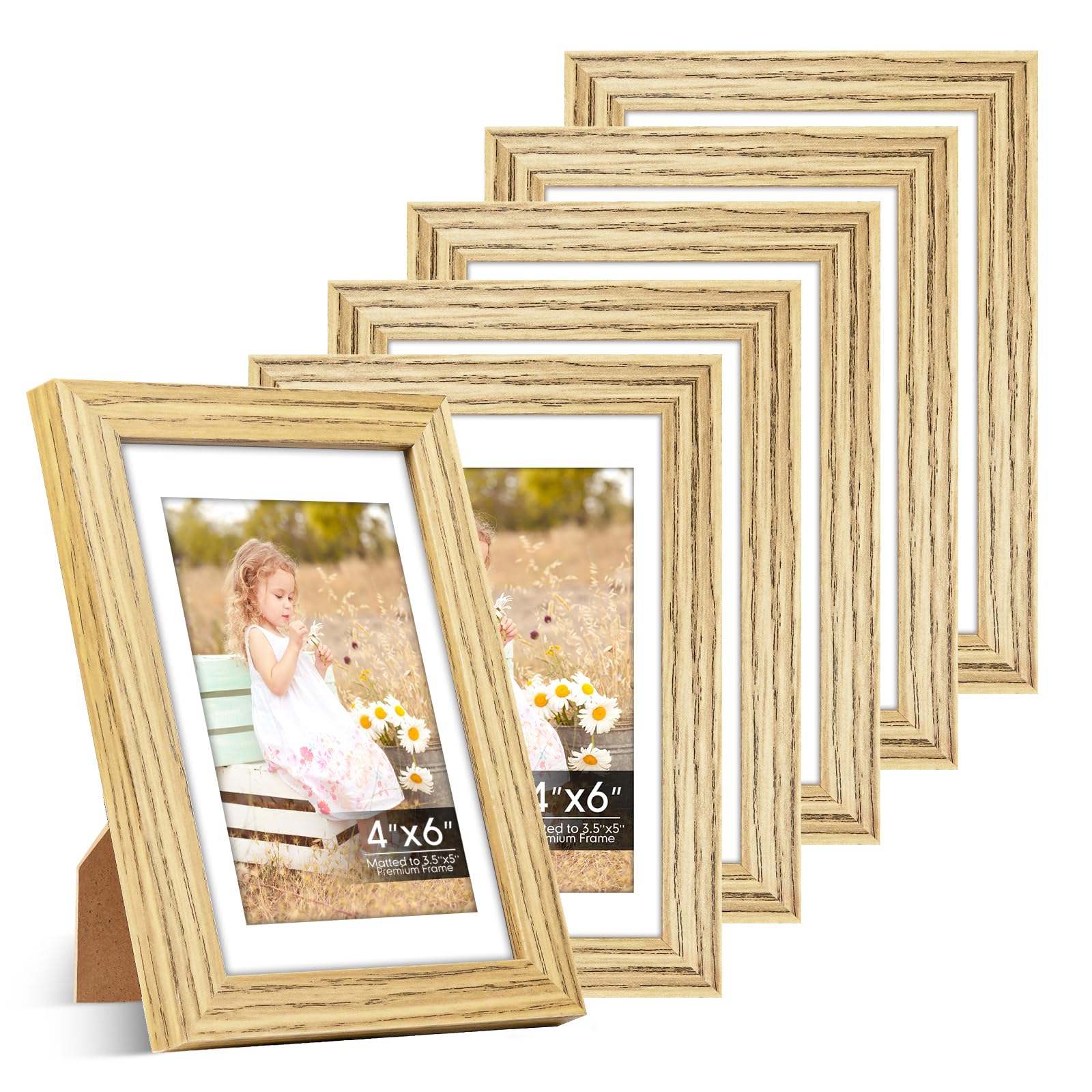 6 Pack 4x6 Frames, Mat for 3.5x5 Photos, Shatter HD Plexiglass
