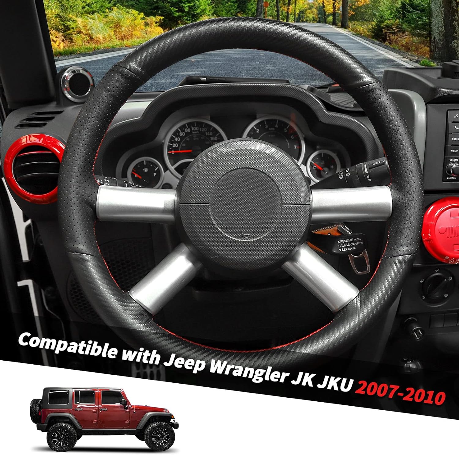 Jimen Compatible with Jeep Wrangler JK JKU 2007-2010, 4PCS Car Steering Wheel Overlay Cover Interior Trim Accessories (Silver)