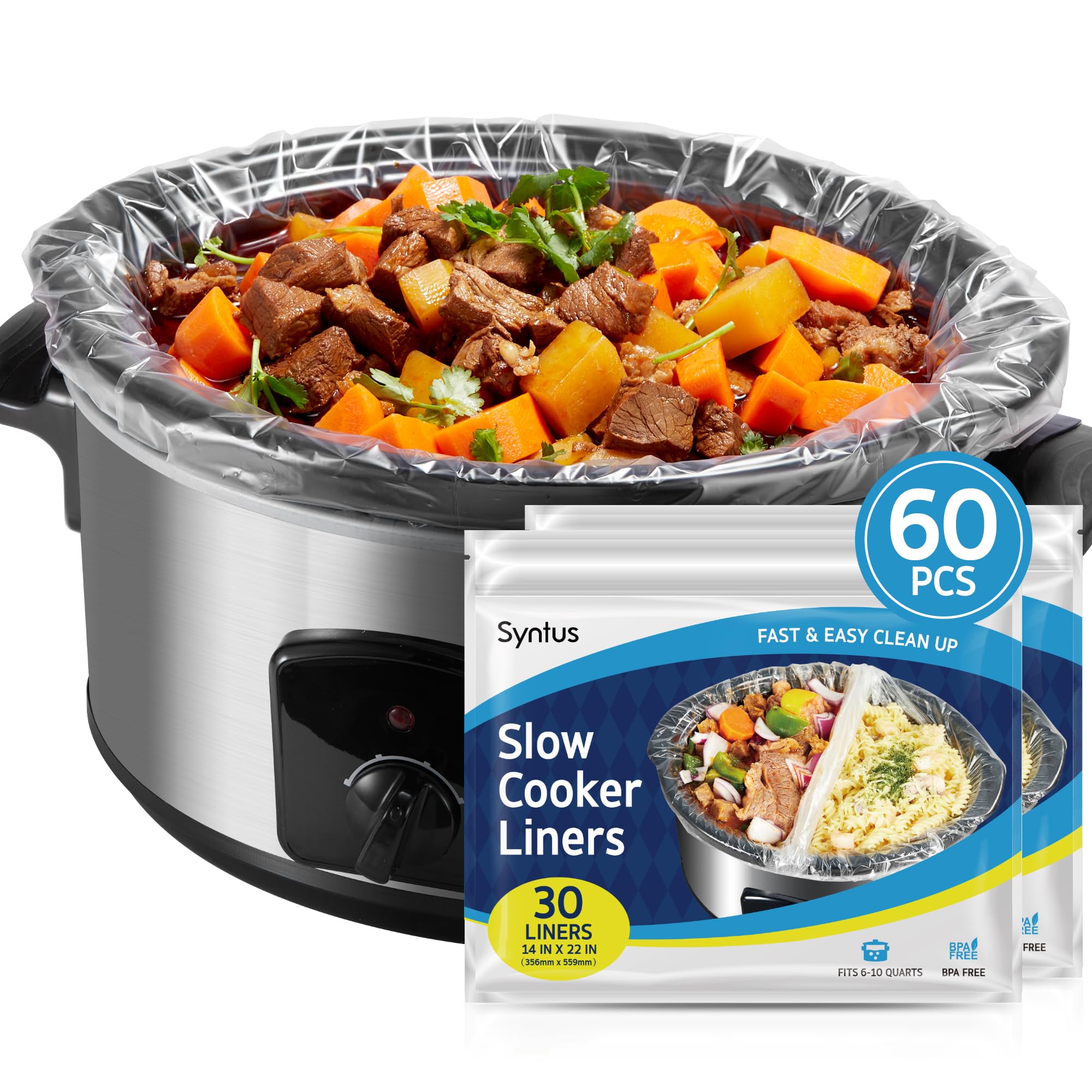 Syntus Crock Pot Liners 60 Count 14 x 22 Extra Large Size Slow Cooker Liners Fits 6-10 Quart