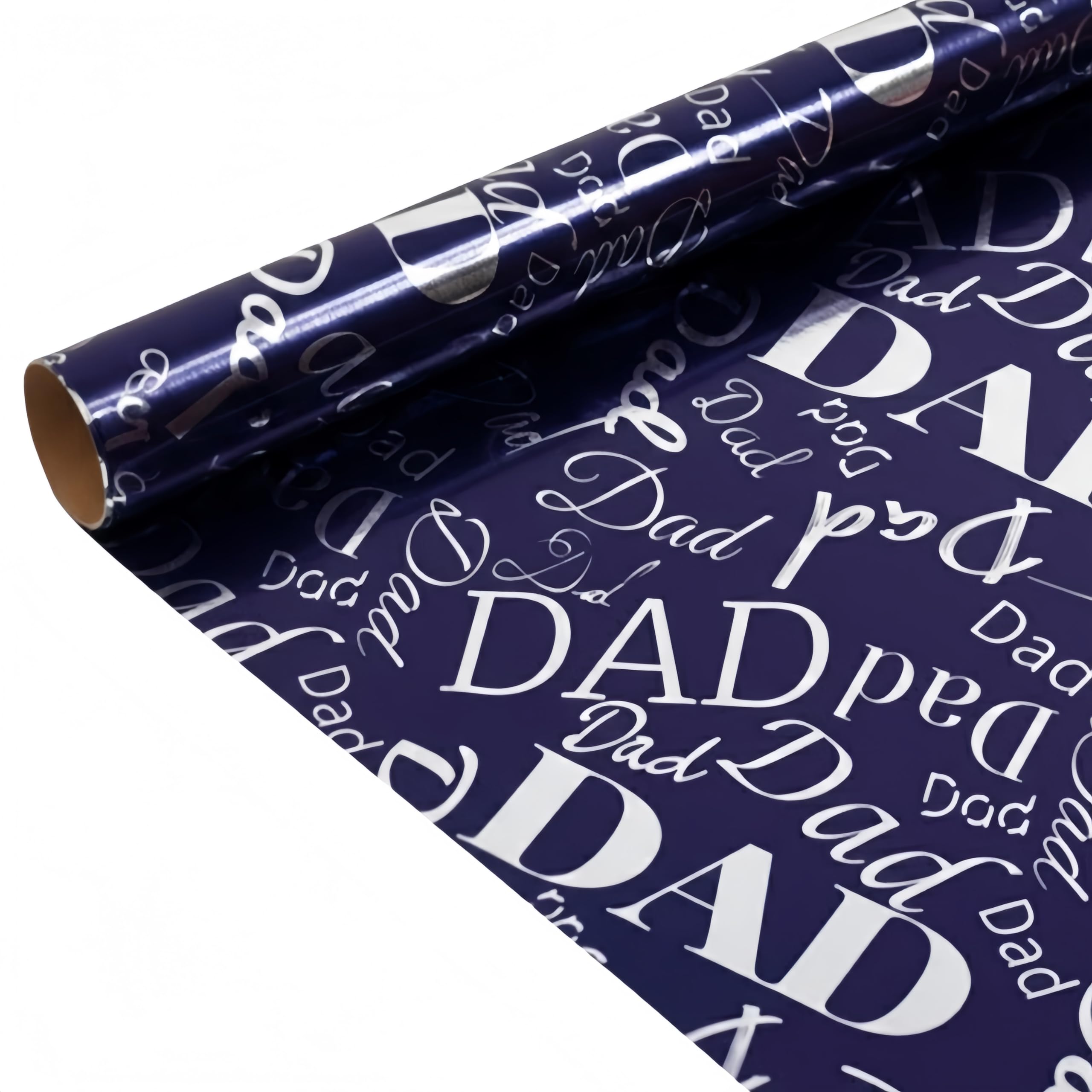 komforbaa Dark Blue Gift Wrapping Paper Roll, "Dad" Print Gift Wrap Roll for Father's Day, Dad's Gift, Birthday, Holiday, Ideas for Men, Father, 17In×10Ft (43cm×3m)