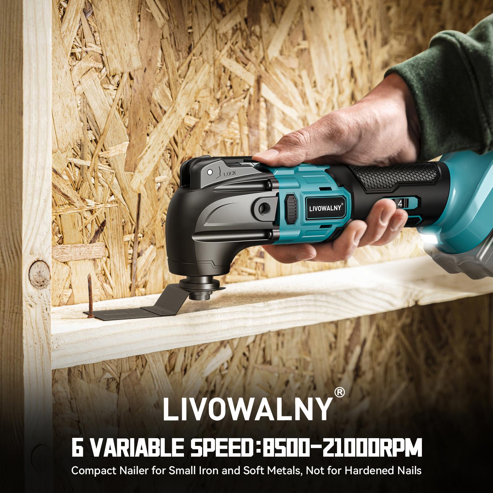 LIVOWALNY Outil Multifonction Oscillant Sans Fil Compatible avec Makita 18V Batterie, Multitool à 6 Vitesses Réglables, Scie Multifonction pour Enlever, Gratter-Bleu（Outils Uniquement）