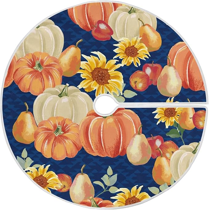 Autumn Harvest Pumpkins Royal Blue Pattern Thanksgiving Christmas Tree