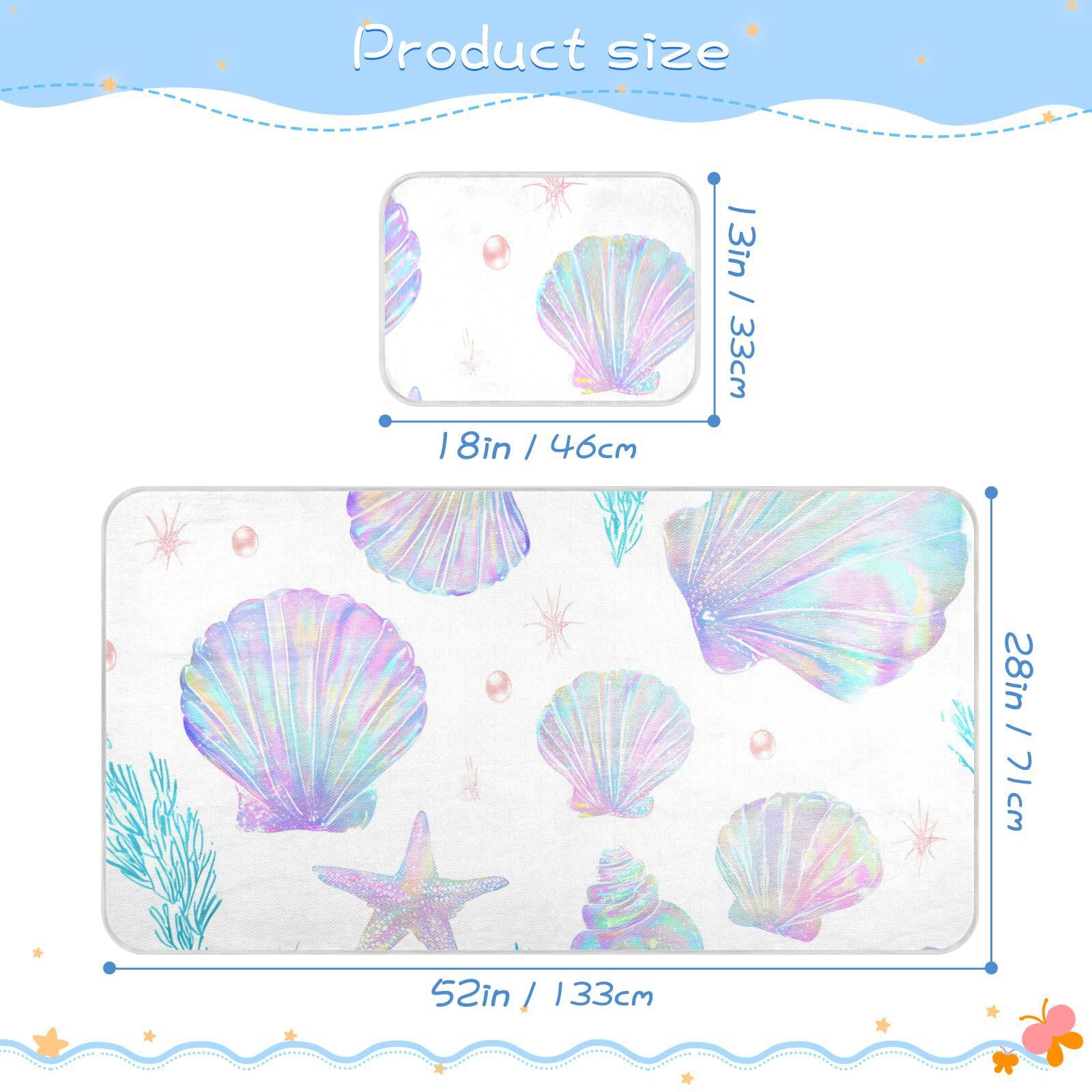 Bolaz Summer Sleeping Bed Pad, Seashells Pattern Cooling Mattress Set Breathable Bed Mat Ice Silk Mat + Pillow Cover for Toddler Boys Girls