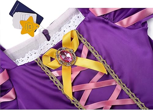 Miniatura 8 de Aoiviss Disfraz de princesa Rapunzel para niñas con Bella princesa, ropa de vestir para Halloween, cosplay, 2 juegos, 4-4T110
