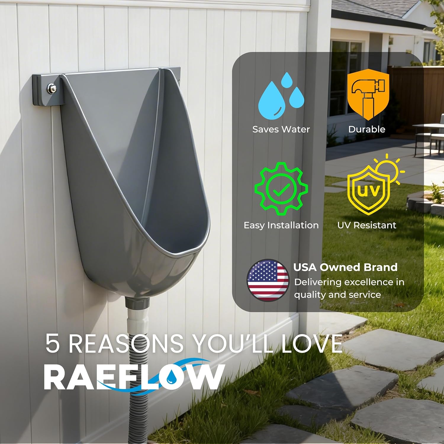 Waterless Urinal with Hose - UV Resistant Outside Urinal, Outdoor Plastic Urinals, Outdoor Toilet, Garage Urinal, Urine Diverter, Urinals For Men Bathroom