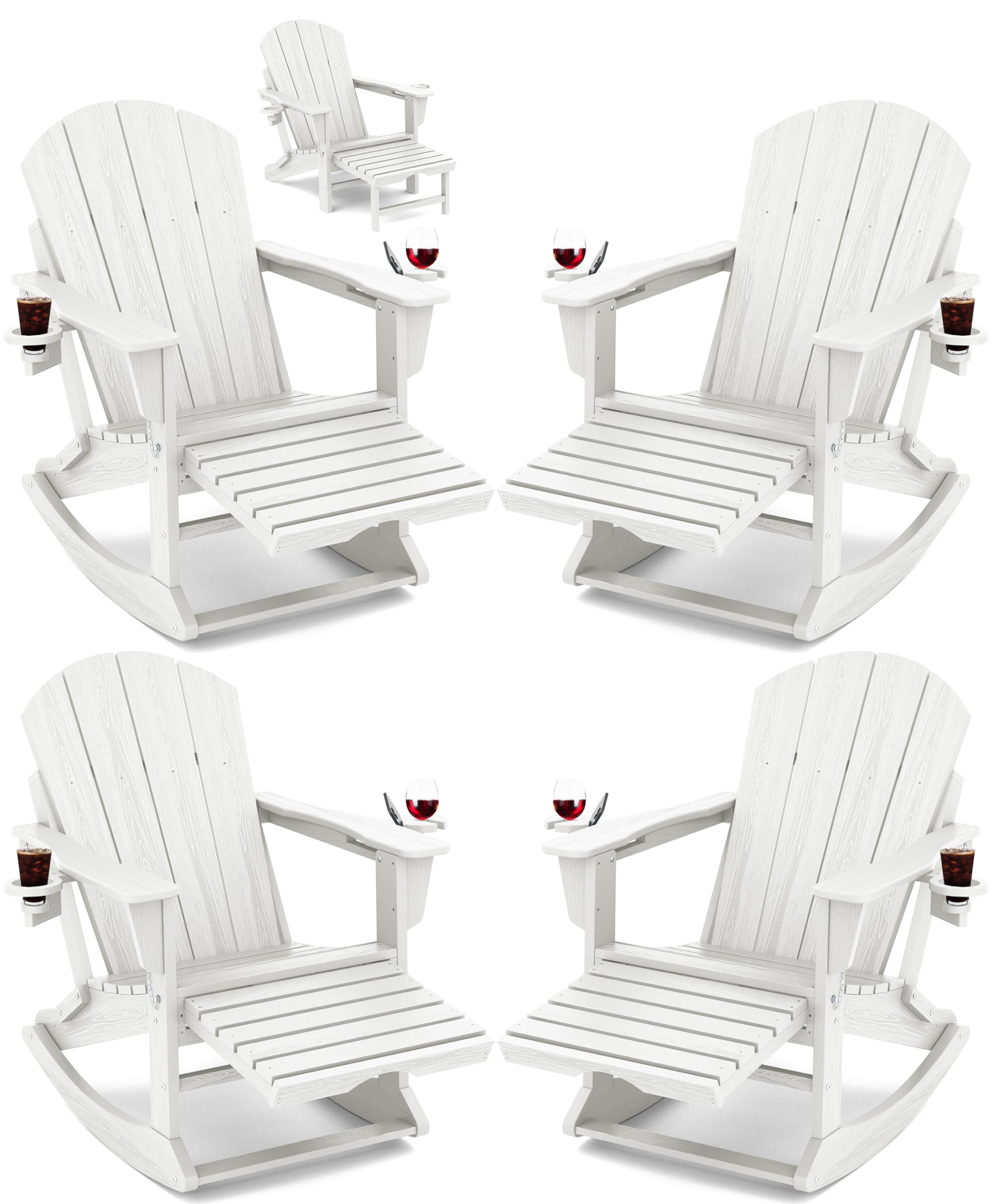 Kingyes Adirondack Rocking Chair Set Of With Retractable Ottoman