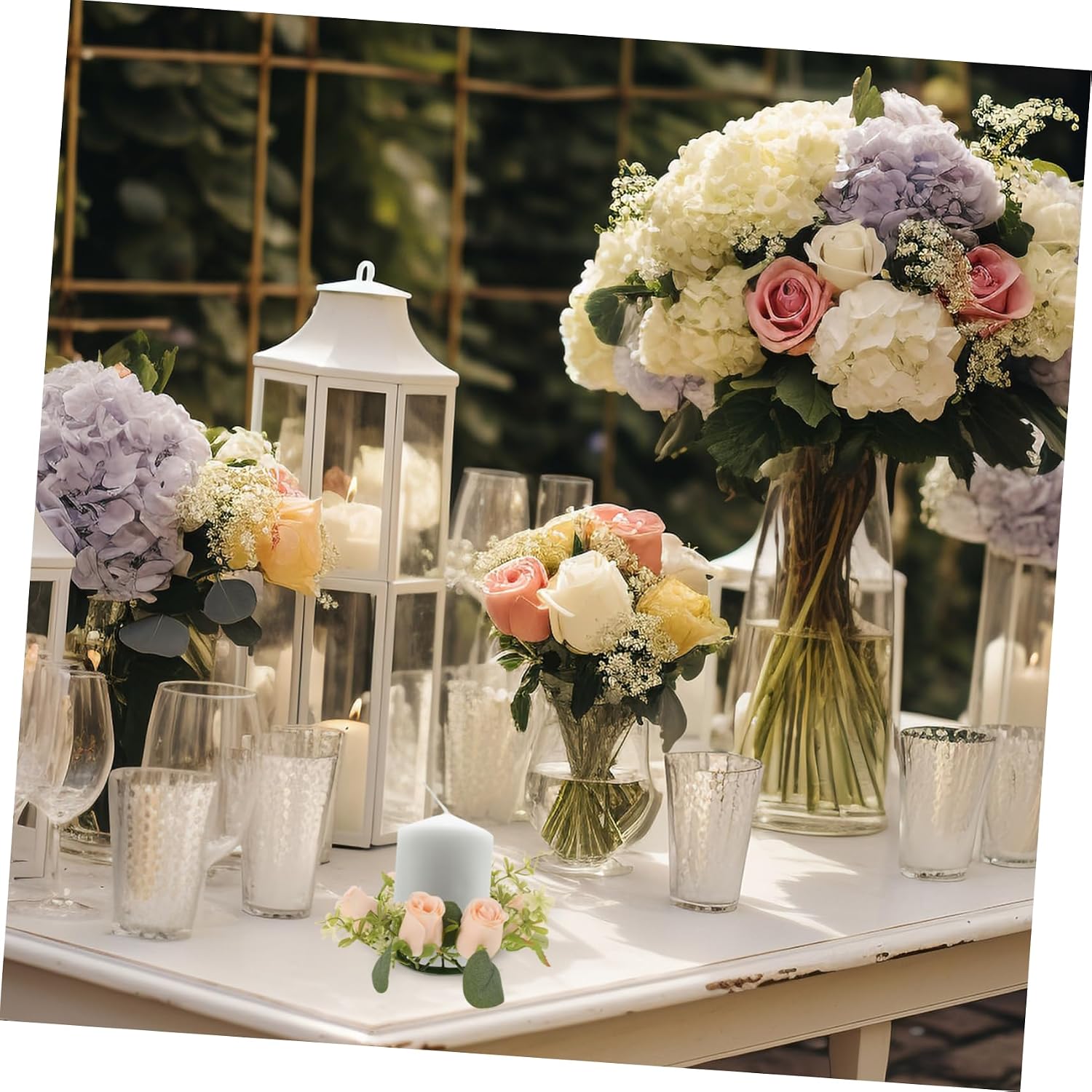 PRETYZOOM Artificial Candle Ring Wreath Elegant Faux Flower Candle Decoration for Weddings Parties and Home Decor Chic Design Color for Stunning Table Centerpieces