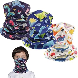 Kids Ski Mask Fleece Neck Gaiter Warmer Winter Face Cover Scarf Balaclava for Boys Girls (Dinosaur 3PCS)