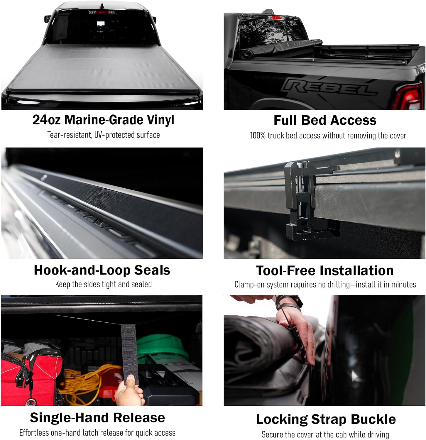 Toptiny Soft Roll Up Truck Bed Tonneau Cover|SR004| Fits 2014-2018 Chevy Silverado/GMC Sierra 6'5" Bed (78.8")