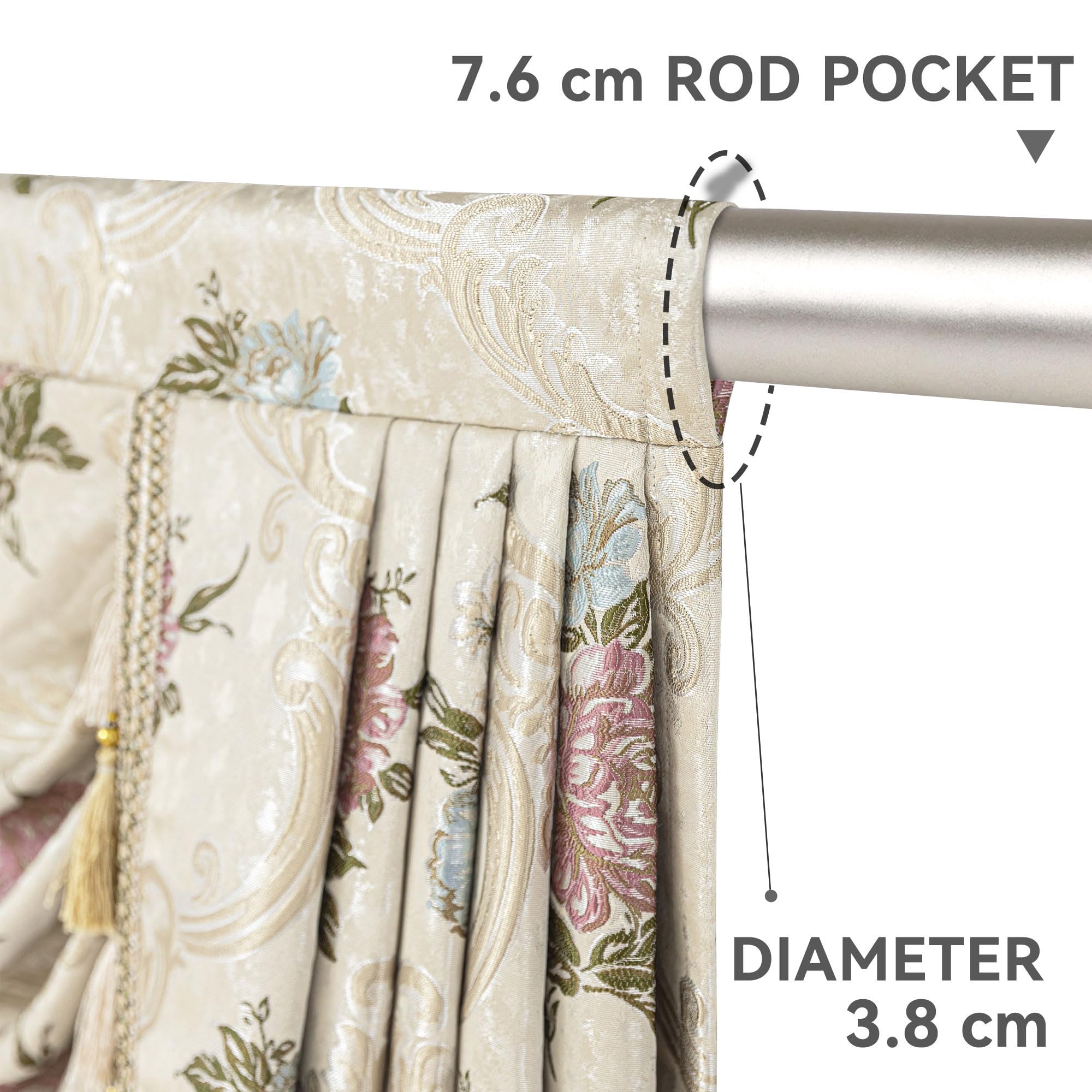 Mantovana a Cascata per Finestre, Mantovana Floreale con Nappe, Tenda Corta Jacquard per Camera da Letto Soggiorno Cucina (Larghezza 150cm, Beige)