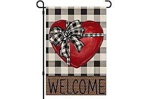 Valentine Welcome Garden Flag | Heart Buffalo Plaid Burlap Flag for Valentine's Day