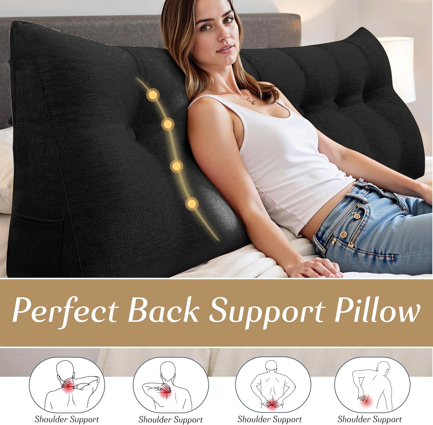 Headboard Wedge Pillow - Triangular Headboard Pillow Bed Rest Wedge Pillow for Sitting in Bed - Backrest Positioning Support Reading Pillow Daybed Pillows with Removable Cover