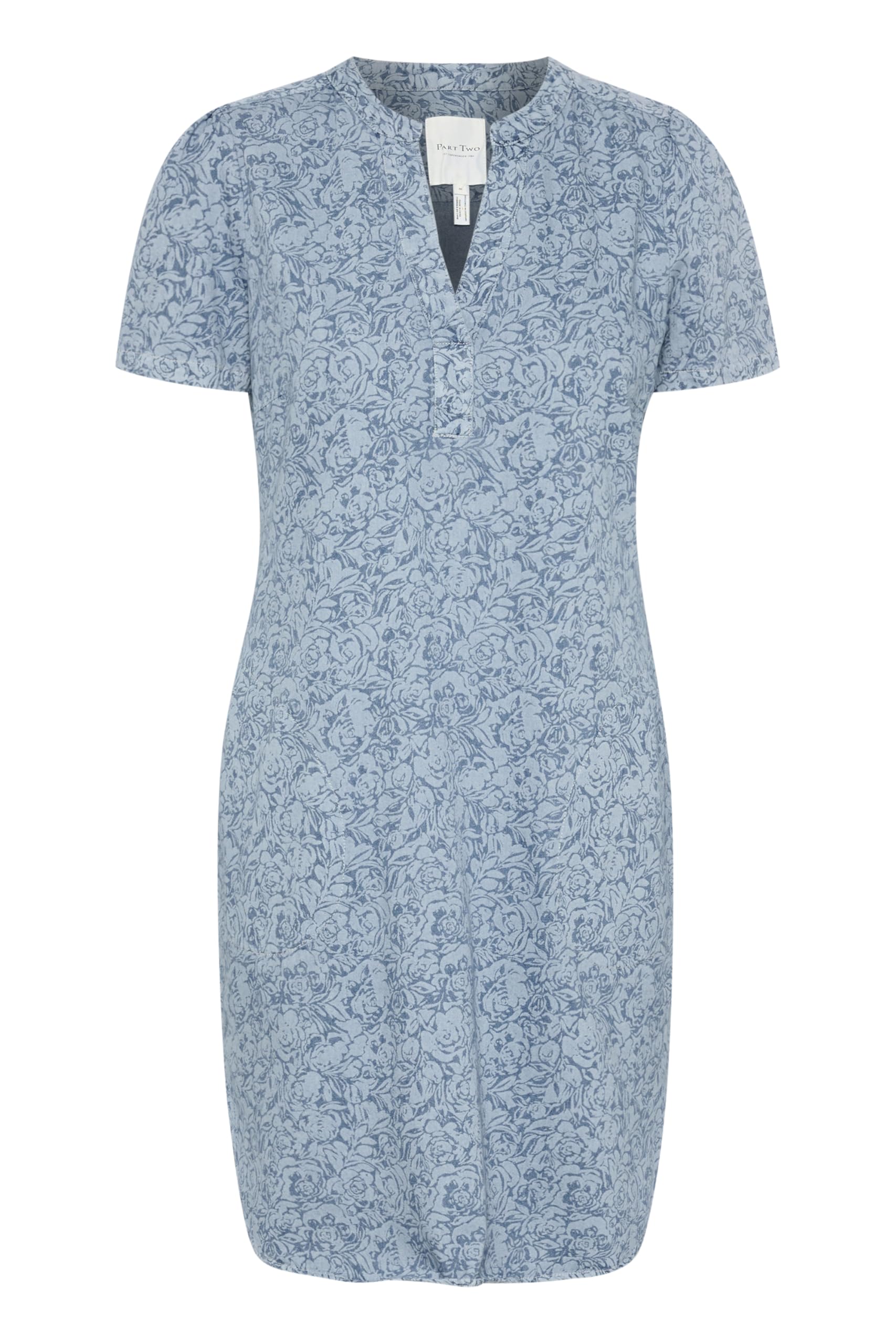 Part Two Blue Denim Rose Dress With V-Neck - Female - Short Dresses - M - Dresses