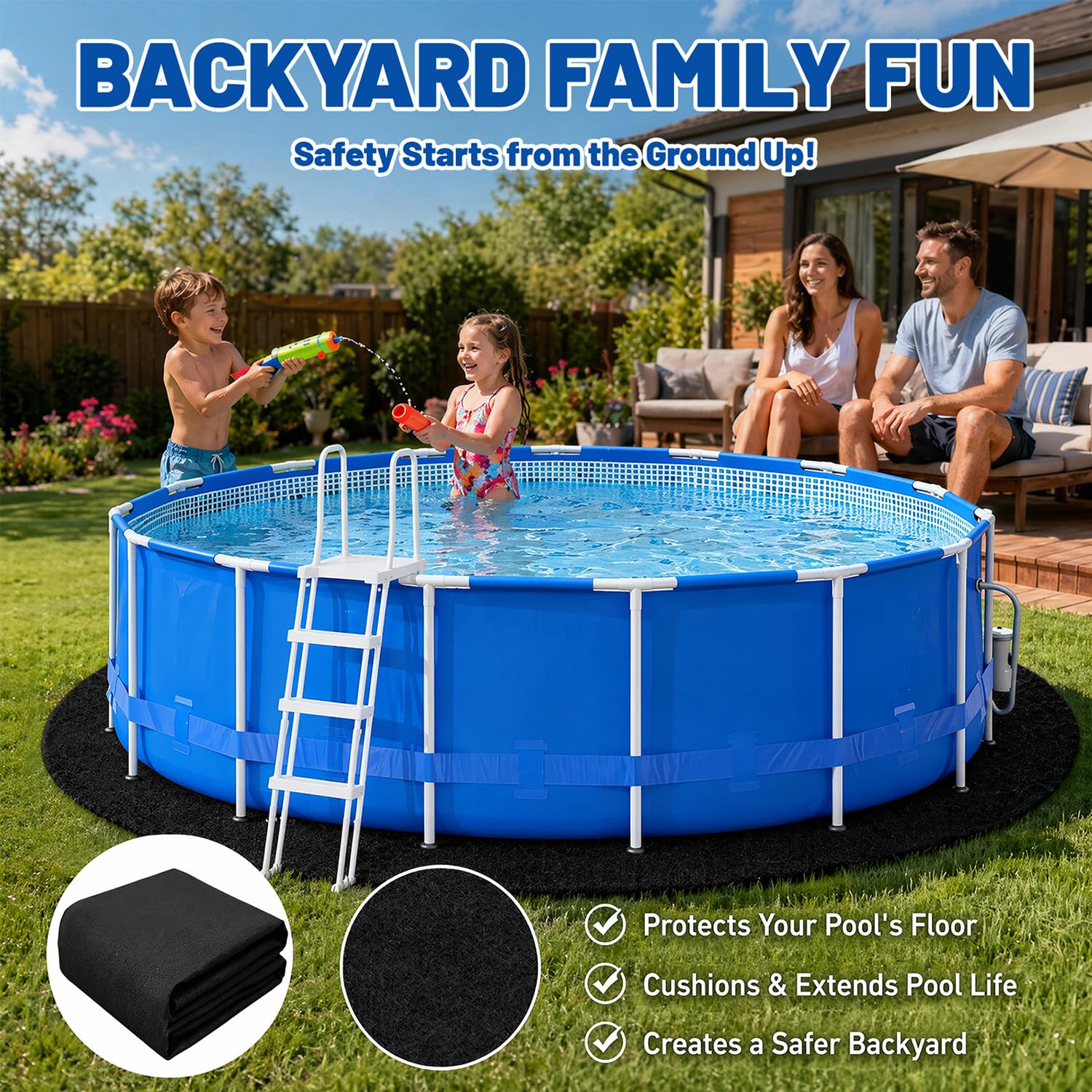 Tapis de Piscine Rond de 460 cm, bâche de Sol prédécoupée pour piscines Hors-Sol, sans Couture et résistante aux UV, protège Contre Les Pierres et l'humidité, Facile à Poser et réutilisable