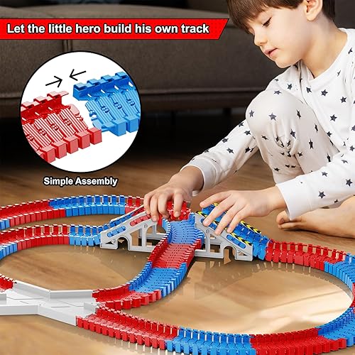 Miniatura 3 de Spider Race Track Toy para niños de 4 a 6 años, juego de autos de carreras con 2 autos araña, juego de pistas flexibles de bricolaje, juguetes de