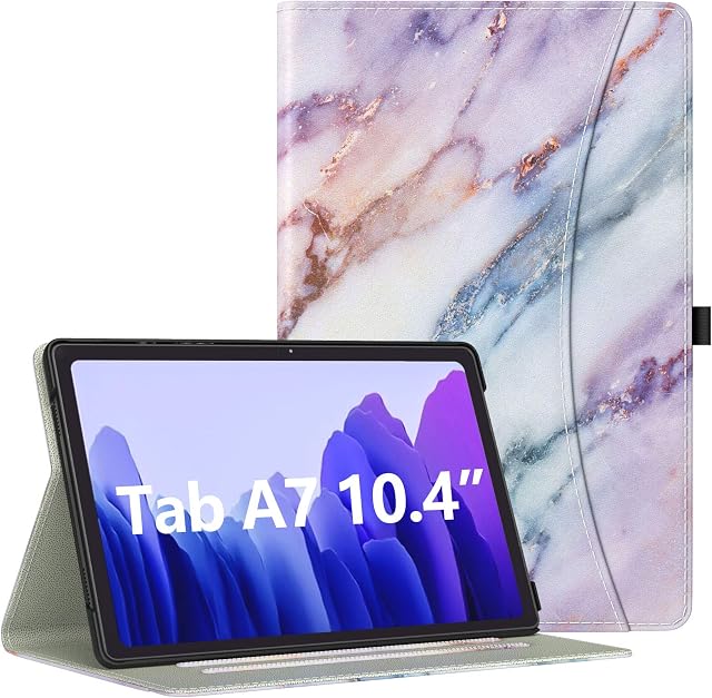 Dadanism Galaxy Tab A7 10.4 Case 2020 (SM-T500 / T505 / T507), with Flexible Hand Strap & Card Slot, [Multi-Angle Viewing Stand] Shockproof Protective Cover for Samsung Tab A7 Tablet - Purple Marble